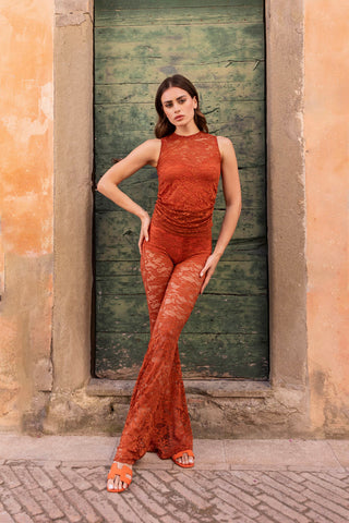 Transparence Lace Tank Top Orange