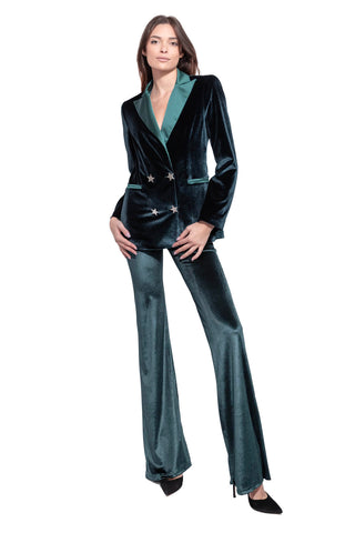 Hera Velvet Dinner Double-Breasted Jacket in Bottle Green