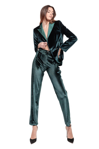 Hera Velvet Dinner Double-Breasted Jacket in Bottle Green