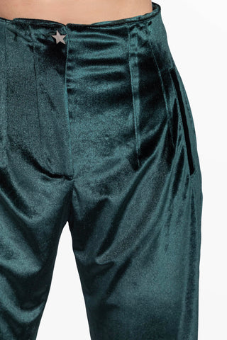 Rock Star Pantalone Verde Bottiglia in Velluto