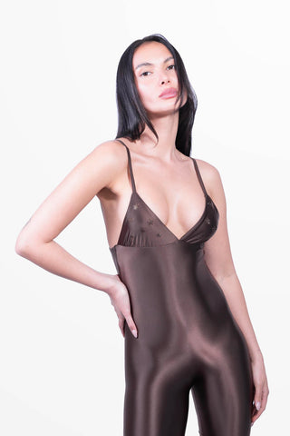 Diamond Jumpsuit Gamba Dritta Cioccolato