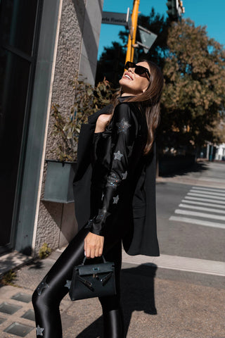 Lunis Diamond Leggings in Silk Lycra with Hematite and Silver Crystals