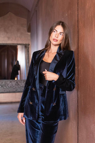 Skyfall Dinner Double-Breasted Jacket in Bluette Velvet 