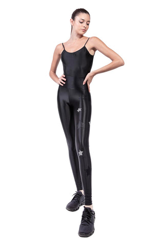 Lunis Leggings in Lycra Setata con Stelle Nere e Argento Lurex
