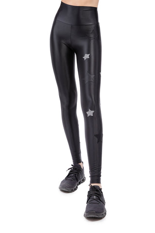 Lunis Leggings in Lycra Setata con Stelle Nere e Argento Lurex