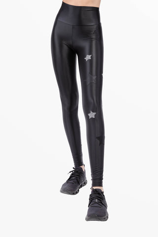 Lunis Leggings in Lycra Setata con Stelle Nere e Argento Lurex