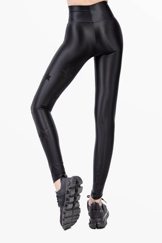 Lunis Leggings in Lycra Setata con Stelle Nere e Argento Lurex