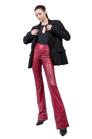Mira Trousers in Bordeaux Red Stretch Eco-Leather