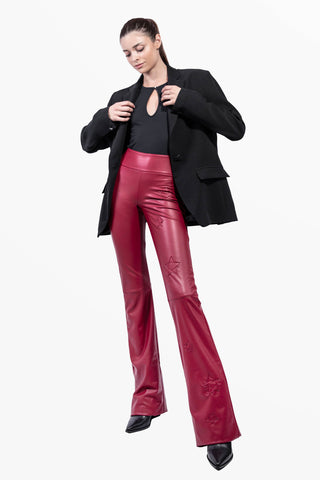 Mira Trousers in Bordeaux Red Stretch Eco-Leather