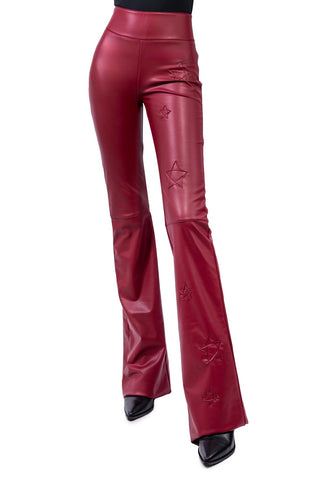 Mira Trousers in Bordeaux Red Stretch Eco-Leather