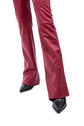 Mira Trousers in Bordeaux Red Stretch Eco-Leather
