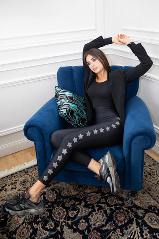 Sunday Leggings Nero con Baschina e stelle lurex