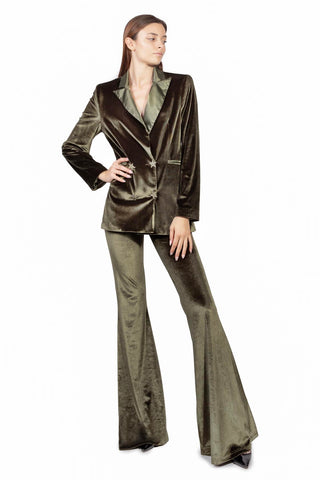 Hera Velvet Dinner Double-Breasted Jacket in Olive Green