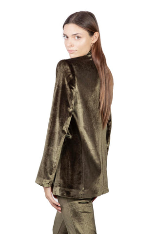 Hera Velvet Dinner Double-Breasted Jacket in Olive Green