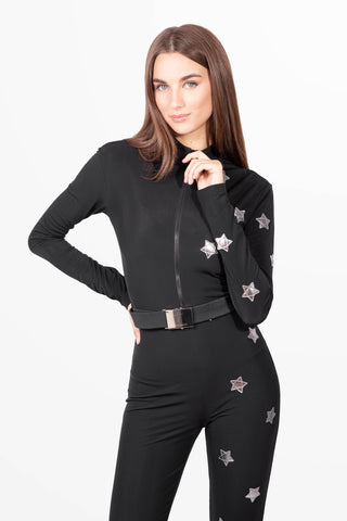 Courchevel black skisuit with stars