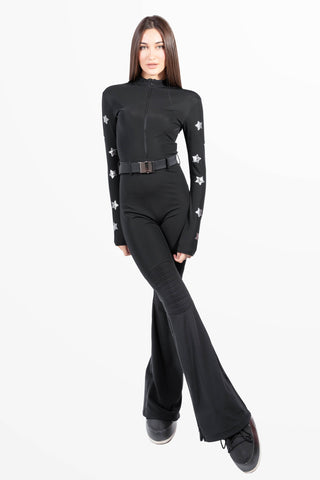 Crans-Montana black skisuit with stars