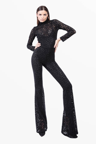 Transparence Jumpsuit in Stretch Velvet Lace with Inner Jumpsuit
