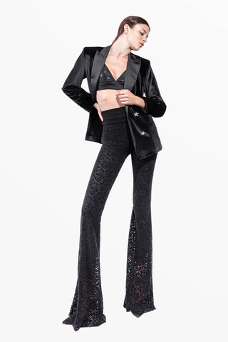 Transparence Trousers in Stretch Velvet Lace with Inner Leggings