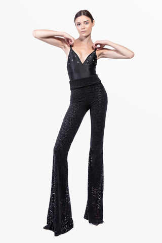 Transparence Trousers in Stretch Velvet Lace with Inner Leggings