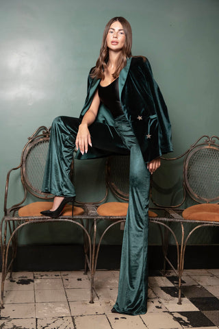 Hera Velvet Dinner Double-Breasted Jacket in Bottle Green