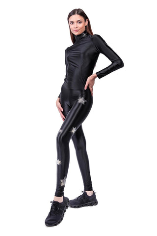 Lunis Diamond Leggings in Silk Lycra with Hematite and Silver Crystals