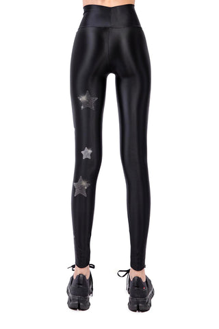 Lunis Diamond Leggings in Silk Lycra with Hematite and Silver Crystals