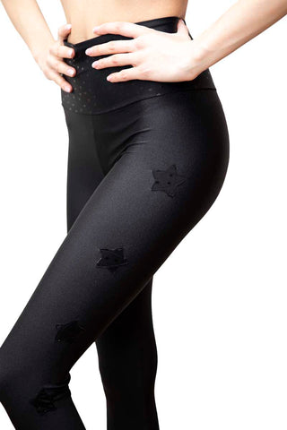Eclipse High-Waisted All Black Leggings with Tone-on-Tone Stars.